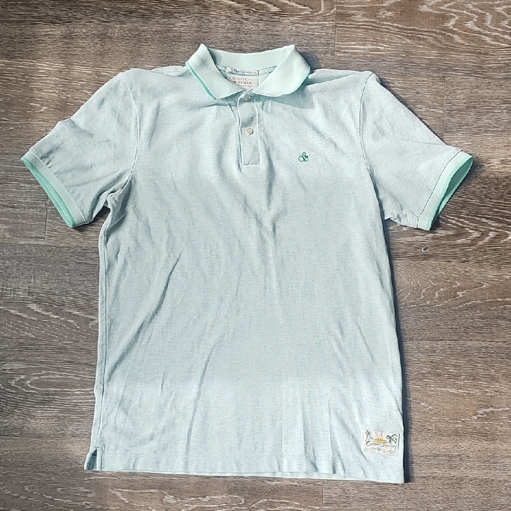 Scotch & Soda Melange Sea Foam 100% Cotton Polo Shirt Small